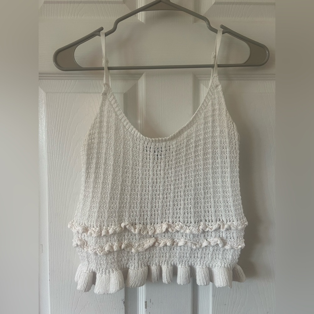 Blue Blush White Knit Camisole Top